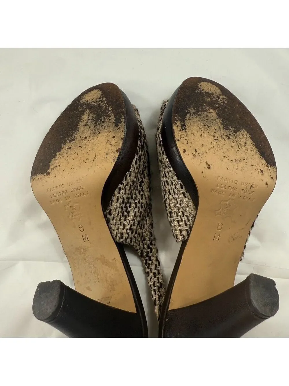Via Condotti tweed heels with pom poms size 8